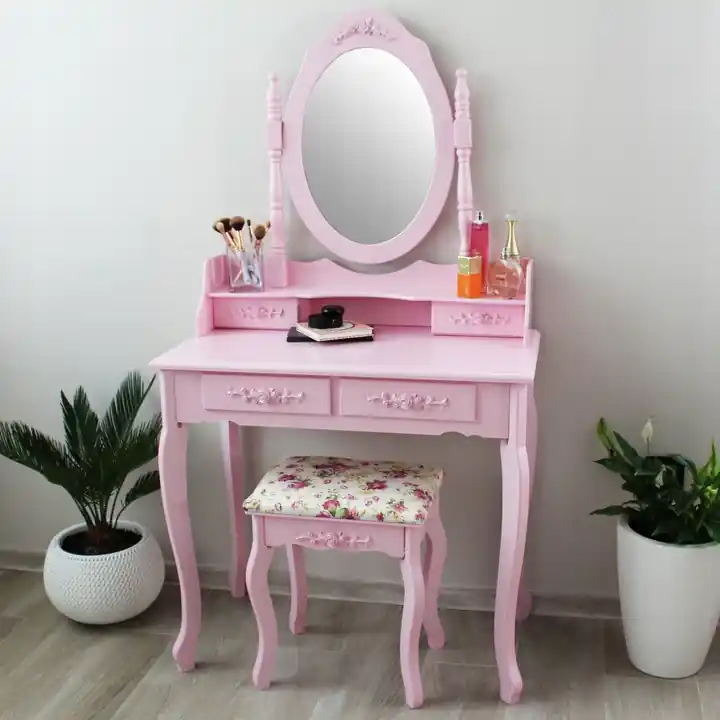 Masuță de toaletă modernă, cu scaun roz - Oferta zilei