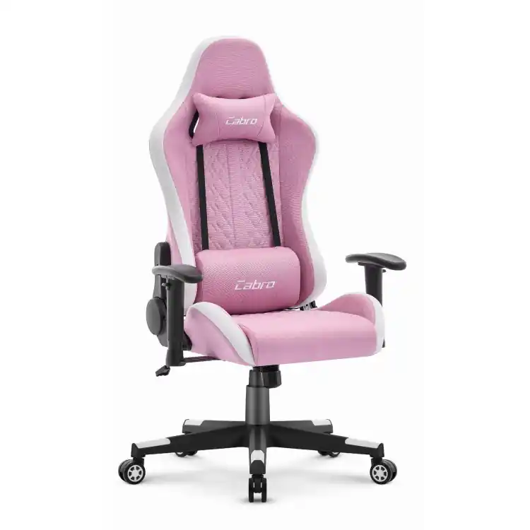 Nu rata - Scaun de gaming din material textil roz și alb Cabro C508