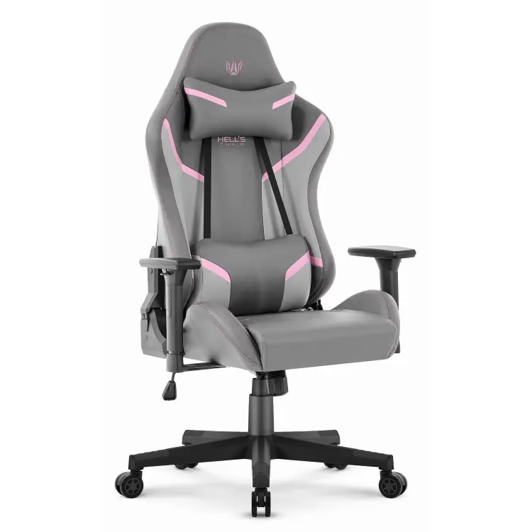 Noutate în ofertă - Scaun de gaming din piele gri-roz HELLS CHAIR HC-2002