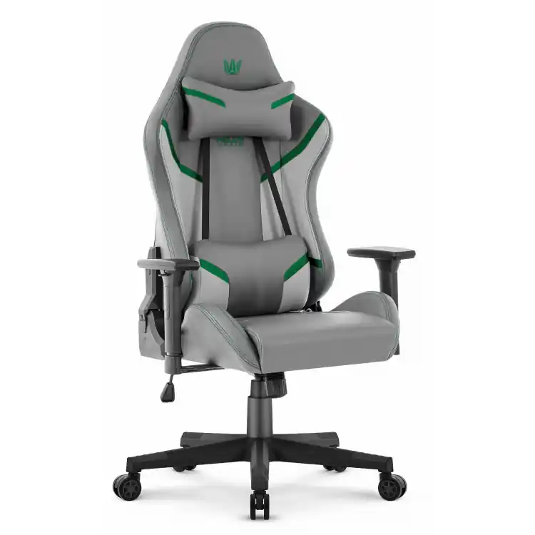 Scaun de gaming din piele gri-verde HELLS CHAIR HC-2002 | Reducere mare