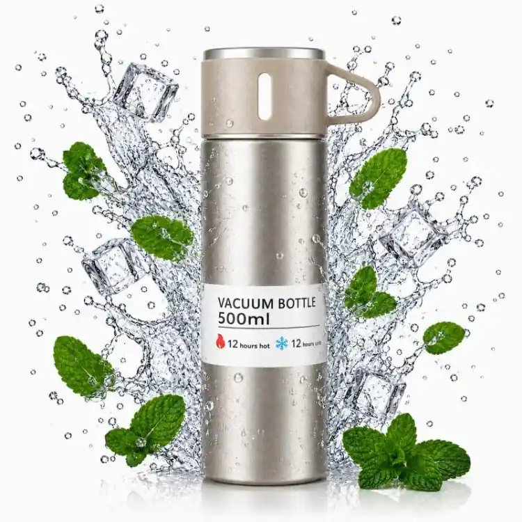 Termos de călătorie bej cu cană - 500 ml - Reducere suplimentară