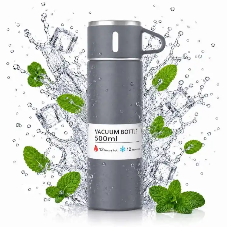 Termos gri de călătorie cu cană - 500 ml - Calitate premium