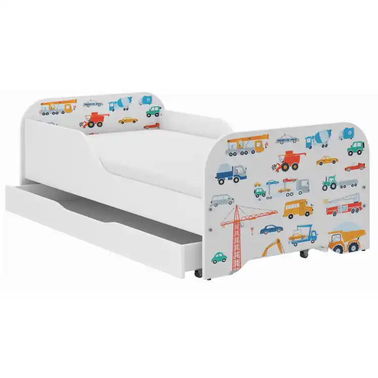 Produs vedetă - Pat pentru copii MIKI cu sertar - 160x80 MAȘINI ȘI MAȘINI
