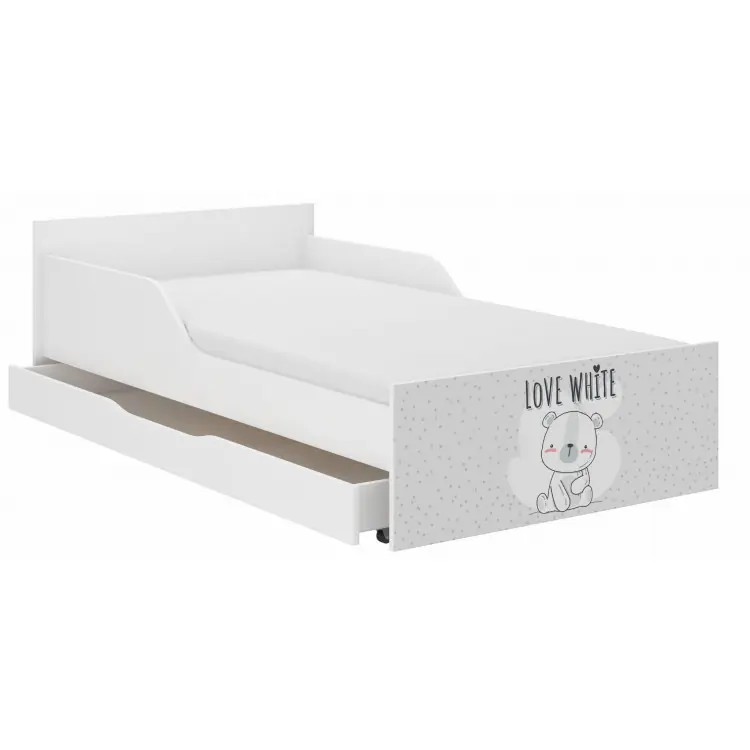 Outlet | Pat pentru copii PUFF cu sertar - 160x80 WHITE BEAR