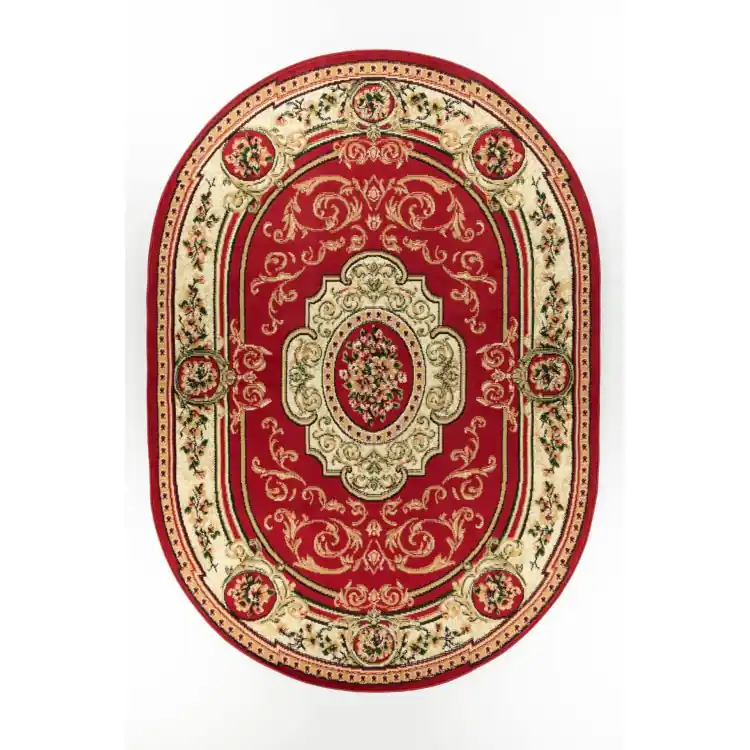 Comandă azi | Covor oval roșu cu model vintage