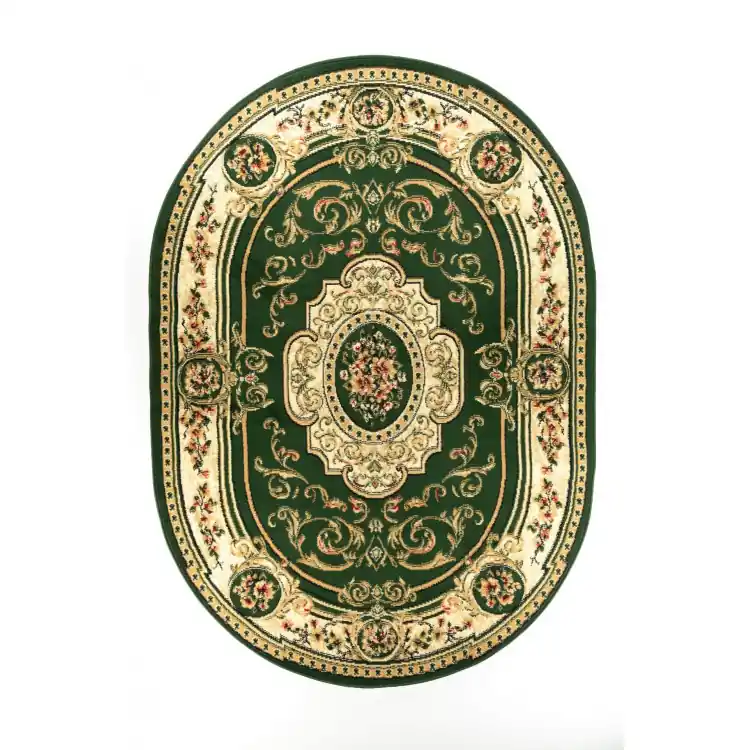 Au mai rămas puține bucăți | Covor oval verde cu model vintage