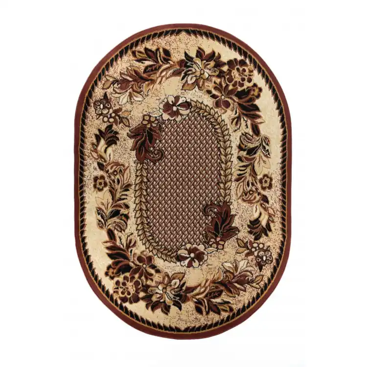 Covor oval bej deschis cu model floral | Plată securizată
