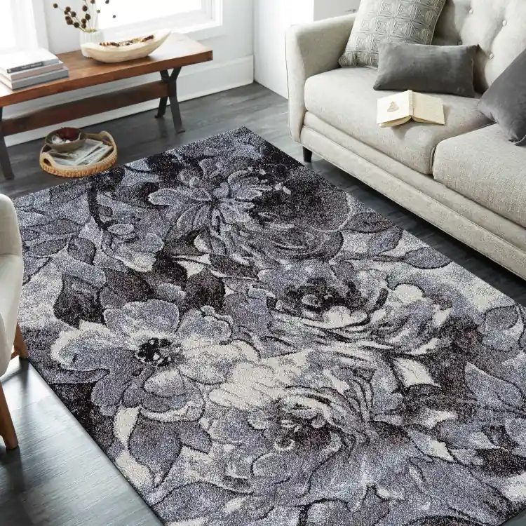 Covor gri cu model floral - Calitate premium