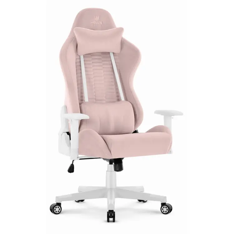 Noutate în gamă - Scaun de gaming din material textil roz și alb HELLS CHAIR HC-2000