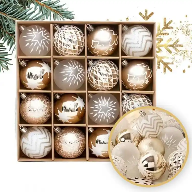 Calitate excelentă - Set de ornamente de Crăciun în culoarea aurie - 16 bucăți