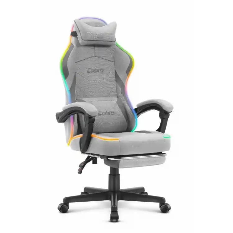 În topul vânzărilor | Scaun de gaming Cabro C502 din material textil gri cu iluminare LED