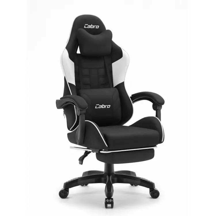 Scaun de gaming din material textil alb-negru Cabro C501 | Ofertă exclusivă