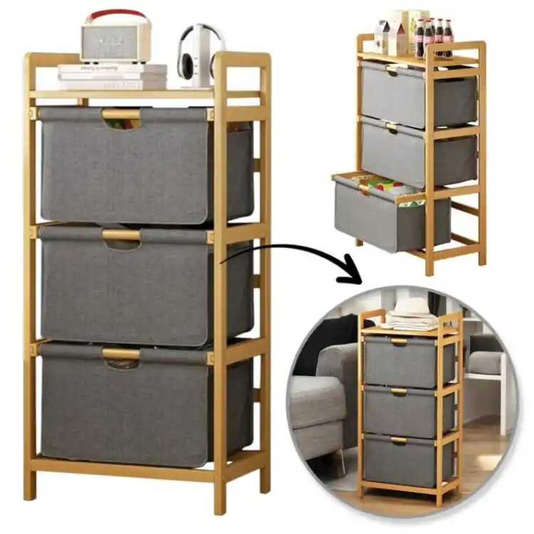 Bestseller | Raft din bambus cu sertare din material textil