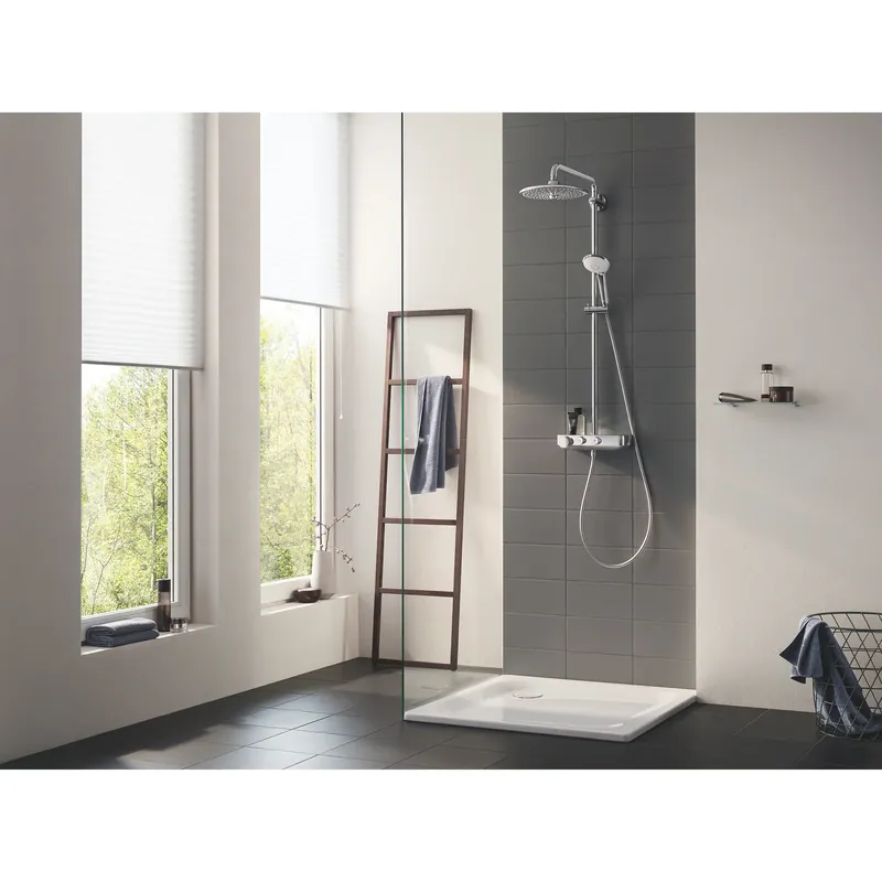Reducere mare | Sistem de dus cu termostat Grohe Euphoria SmartControl 260 Mono, montare aparenta, butoane push&turn, dus de mana inclus, 3 functii, CoolTouch, anti-calcar, etajera, crom
