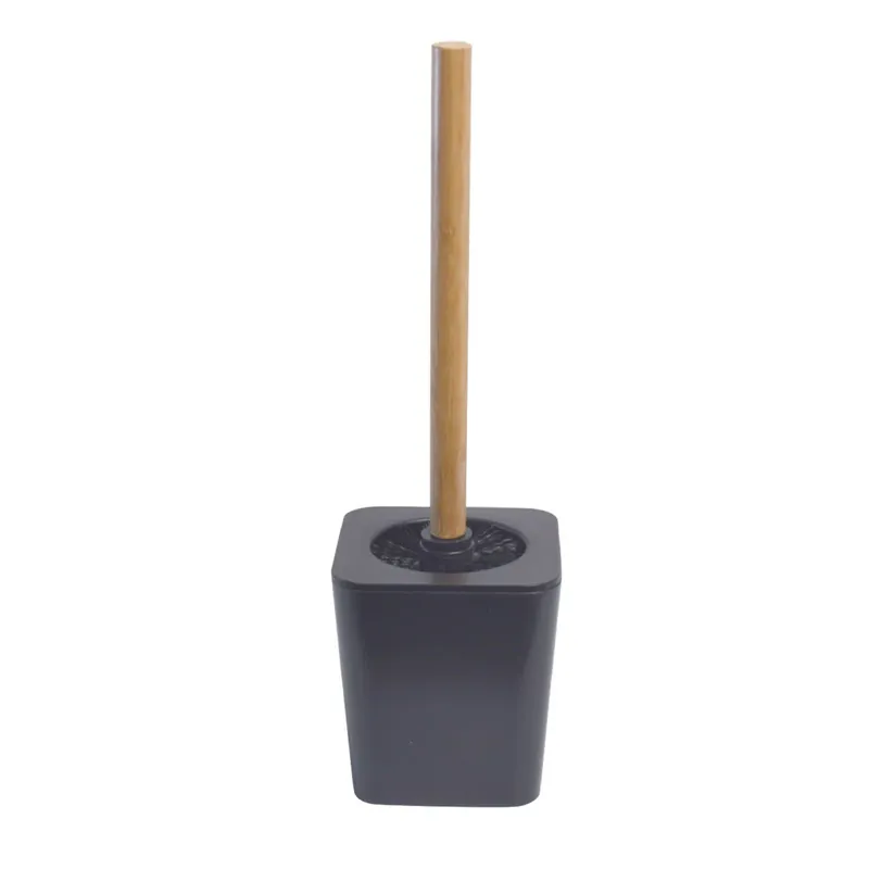 Premium - Suport si perie wc, Frandis, plastic/bambus, 11.5 x 11.5 x 39 cm, negru