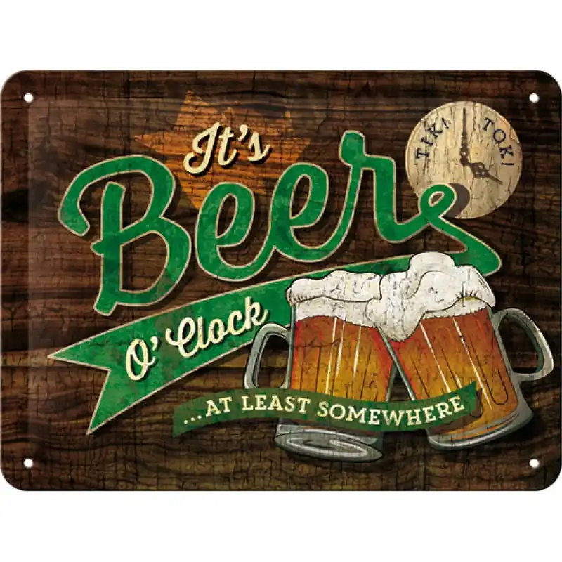 Tablou metalic - Beer O‘Clock 15x20 cm | Produs vedetă