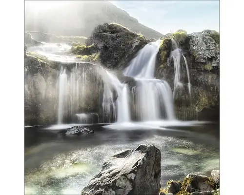 Ofertă exclusivă - Tablou Sticla Black & White Waterfall 80x80 Cm