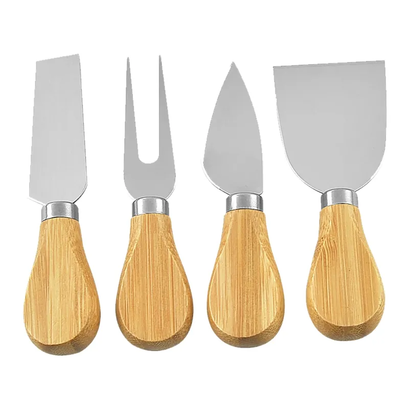 Set de 4 cutite pentru branza cu maner din lemn, inox - KitchenWare - În stoc
