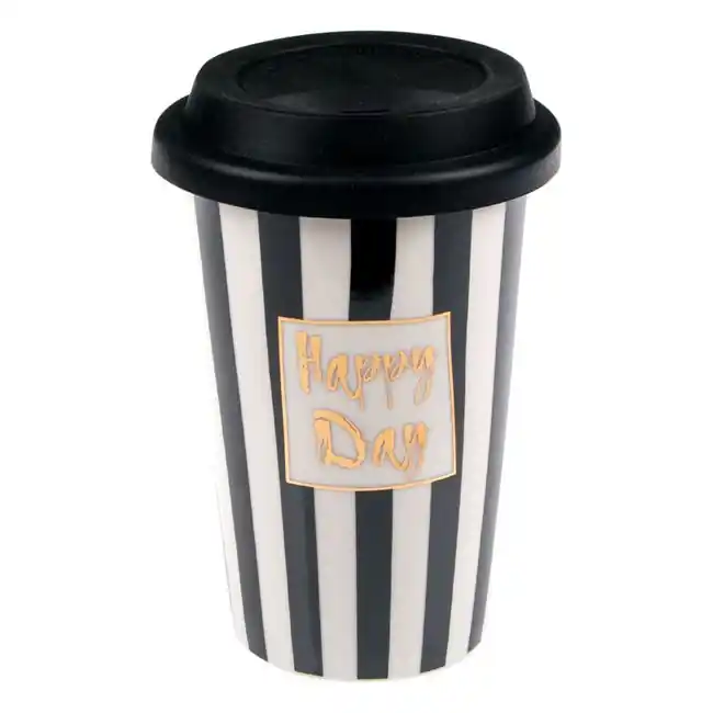 Profită acum - Cana TO GO Happy Day cu capac pentru cafea, Portelan, 410 ml - OEM