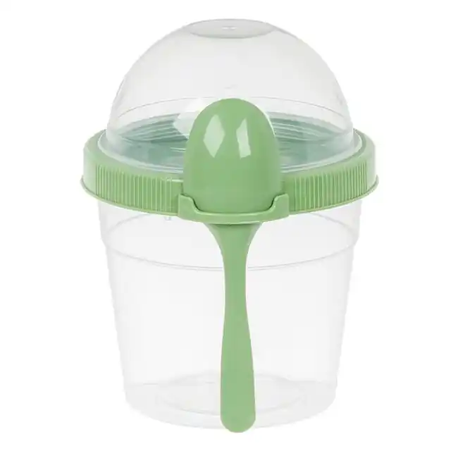 Promoție specială | Recipient cu capac si lingura pentru iaurt,plastic,verde,500 ml - OEM
