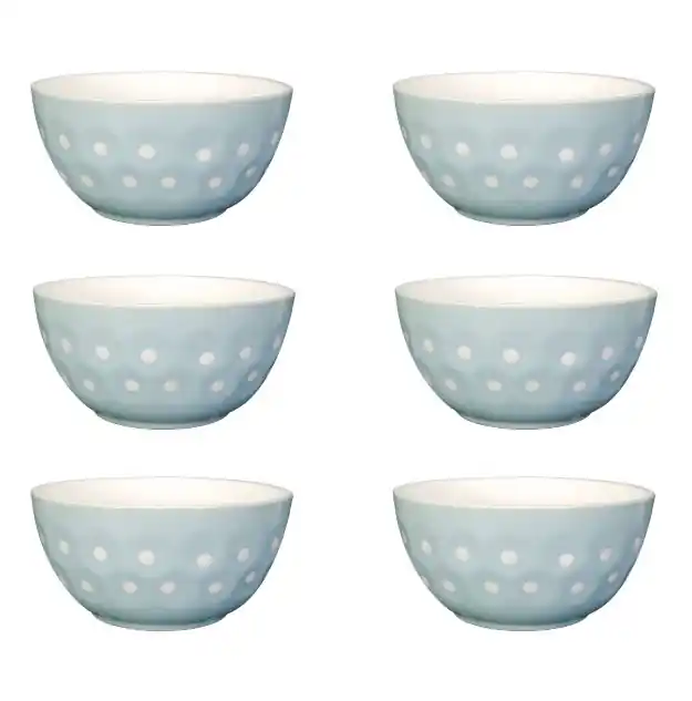 Set format din 6 boluri de servit din ceramica pentru supa, de culoare albastru cu buline, 680 ml - OEM | Produs recomandat