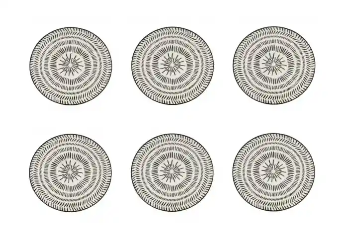 Expediere rapidă - Set 6 farfurii servire din portelan cu design dungi negre, 19 cm - OEM