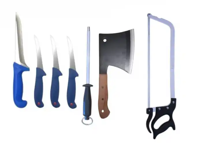 Set Măcelărie 3 Cuțite, Înjunghiat, Masat, Bardă, Fierăstrău Oase - OEM | Produs apreciat