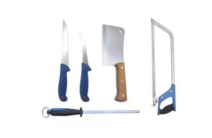Set Măcelărie 5 Piese - 2 Cuțite, Satar, Masat, Fierăstrău Oase - OEM - Noutate în gamă
