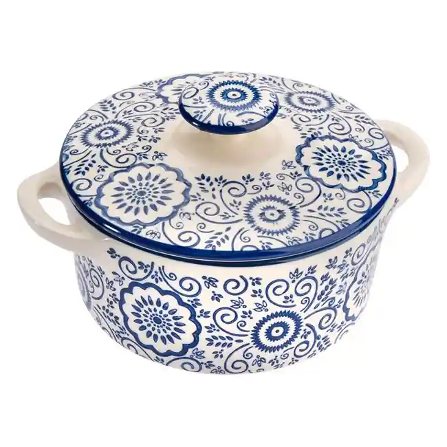 Ofertă limitată - Bol supa cu capac si manere,Ceramica,Albastru,600 ml - OEM