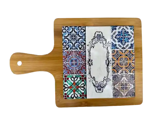 Tocator decorativ model Ethnic, bambus si ceramica,multicolor,18x28 cm - KitchenWare - Recomandarea clienților