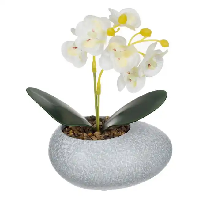 Orhidee decorativa artificiala in ghiveci,flori albe,12x10x18 cm - OEM - Retur ușor