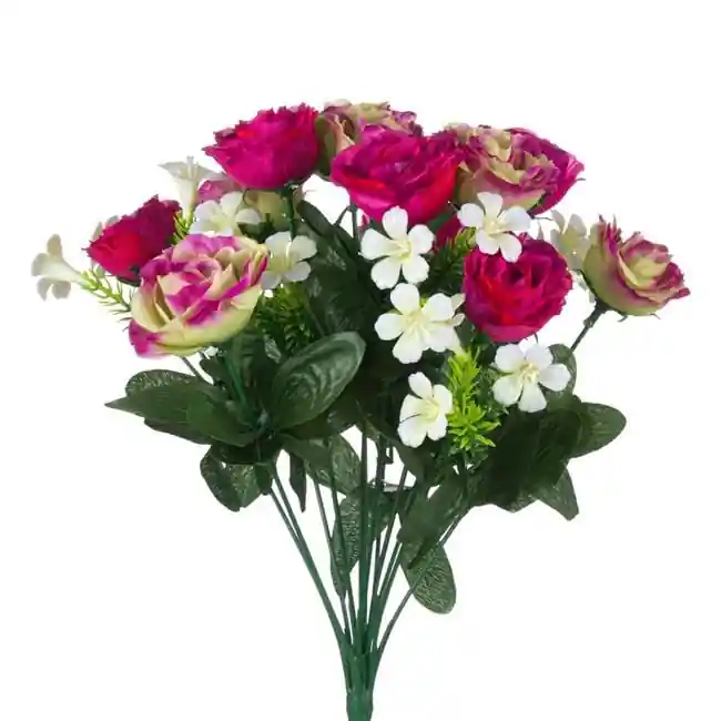 Buchet decorativ artificial cu flori alb roz,plastic,36 cm - OEM - Preț bun