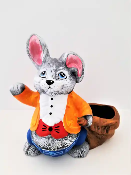 Decoratiune pentru gradina Soricel cu ghiveci, Ceramica , Multicolor, AMA - OEM | Calitate profesională