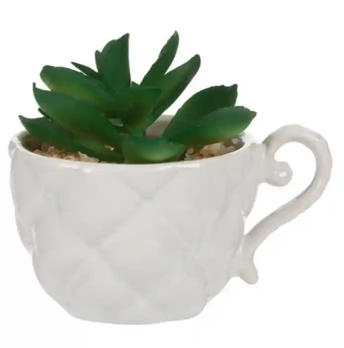 Planta decorativa artificiala in ghiveci ceramic tip cana, Alb-Verde - OEM - Comandă simplu