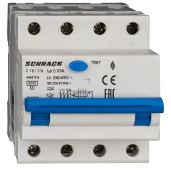 Premium | Întrerupător diferențial Schrack Technik AK667816 (RCBO) 3+N, AMPARO 6kA, C 16A, 30mA,tip A