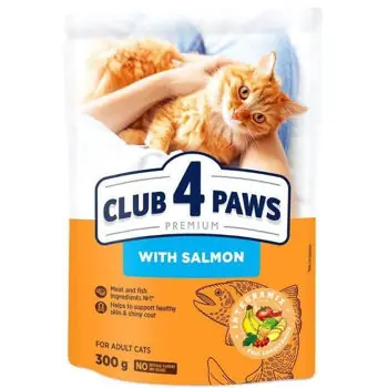Direct de la producător | Hrană pentru animale de companie CLUB 4 PAWS 24230967 Hrană uscată Premium, pentru pisici adulte, somon, 15x300 g