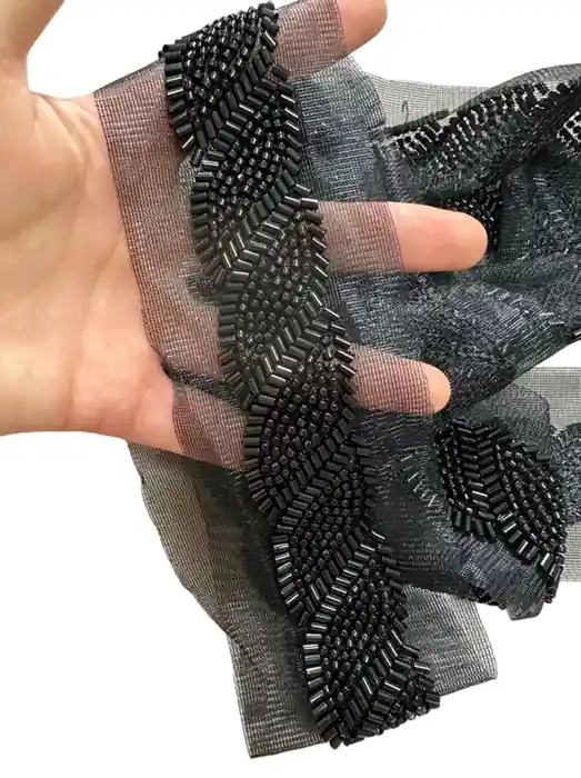 Calitate superioară | Dantelă cu mărgele și margine din plasă 3 cm x 90 cm Dantelă decorativă cu mărgele pentru decorarea rochilor, articolelor de îmbrăcăminte, costumelor, textilului