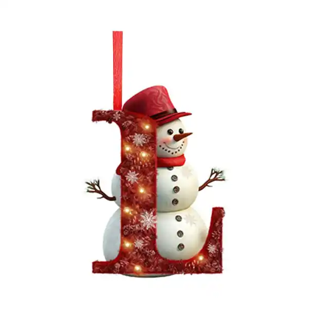 Decorație acrilică 2D pentru bradul de Crăciun 8 x 7 cm Litera L roșie cu om de zăpadă și fundiță Decorație suspendată Decorațiune de Crăciun | Preț de fabrică
