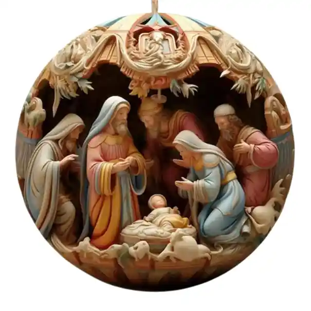 Decorație de Crăciun suspendată din acril 2D 8 x 8 cm Ornament rotund Betleem Iisus Fecioara Maria Sf. Iosif Cei Trei Magi Placă de Crăciun pentru brad - Ofertă excelentă