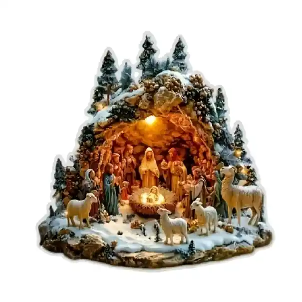 Ofertă flash - Decorație de masă 2D din acril pentru Crăciun 10 x 10 x 0,2 cm Betleem Nașterea lui Iisus Imprimare desenată Familia Sfântă Pădure de iarnă Ornament și cadou