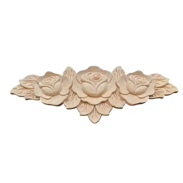 Decorație din lemn sculptată pentru mobilier ornament floral triplu 23 × 9 cm lemn masiv natural aplicație pe fețele sertarelor - Noutate în gamă