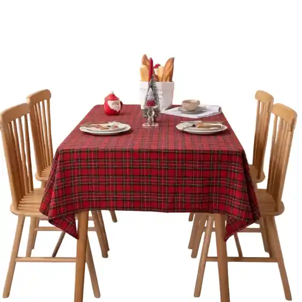 Decorațiune de Crăciun cu masă în carouri roșii, față de masă colorată țesută pentru petreceri acasă, decorare a mesei, dimensiune 140x240 cm - Livrare expres