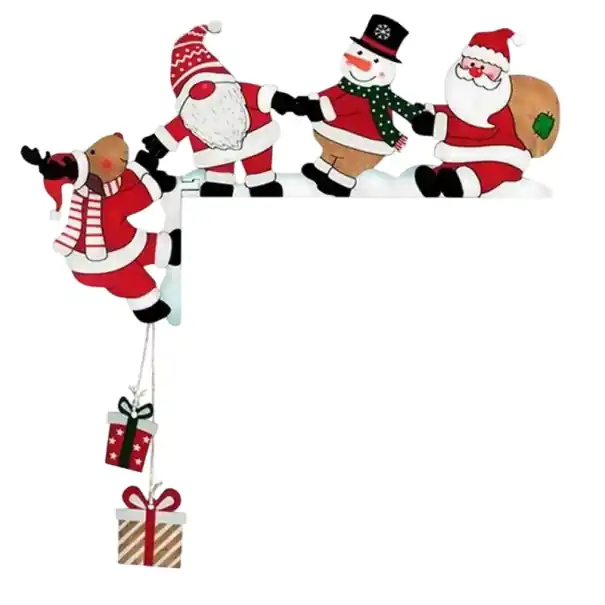 Decorațiune de Crăciun pentru colțul ușii 23 x 13 cm Placă din lemn cu motivul lui Moș Crăciun și cadouri Decorațiune de Crăciun suspendată pentru perete sau ușă - Produs nou lansat