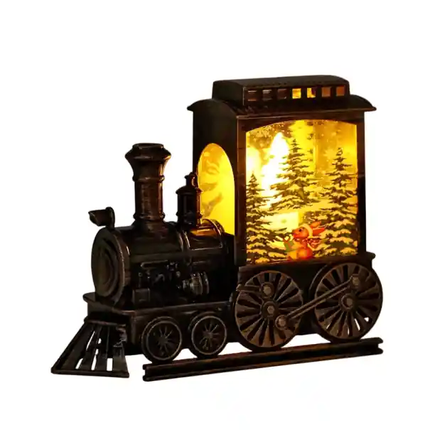 Expediere rapidă | Decorațiune de Crăciun tren cu lumină LED 13,4 x 5 x 1,1 cm Tren din lemn cu motiv de pădure Decorațiune luminoasă pentru masă sau raft