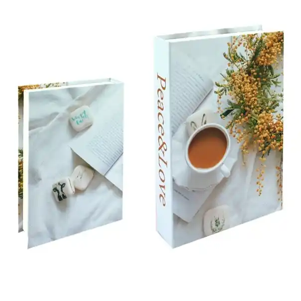 Cantități limitate - Decoratiune falsă carte Peace & Love Neotevibilă atrapa cărții Design romantic deschis cu motiv fotografic Accesoriu stylish pentru casă