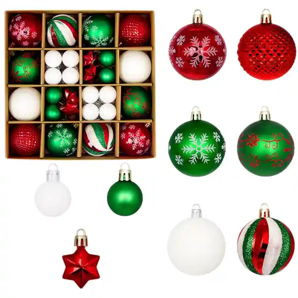 Lansare | Decorațiuni de Crăciun 44 buc 3 - 6 cm Ornamente colorate pentru brad Bile și stele în culori tradiționale de Crăciun și dimensiuni diferite