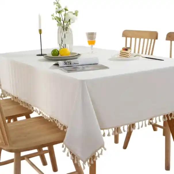Față de masă din bumbac cu ciucuri 140 × 180 cm Față de masă cusut lavabil pentru masa de dining pentru nuntă petrecere banchet decorare | Se poate comanda