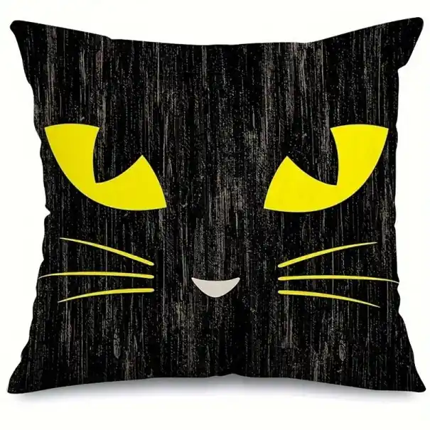 Reducere specială - Față de pernă de Halloween Față de pernă decorativă amuzantă cu fermoar Față de pernă pe o singură față pisică neagră 40x40cm
