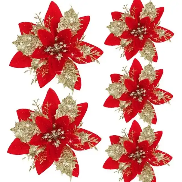 Floare decorativă de Crăciun 5 buc A3205 - Stoc limitat
