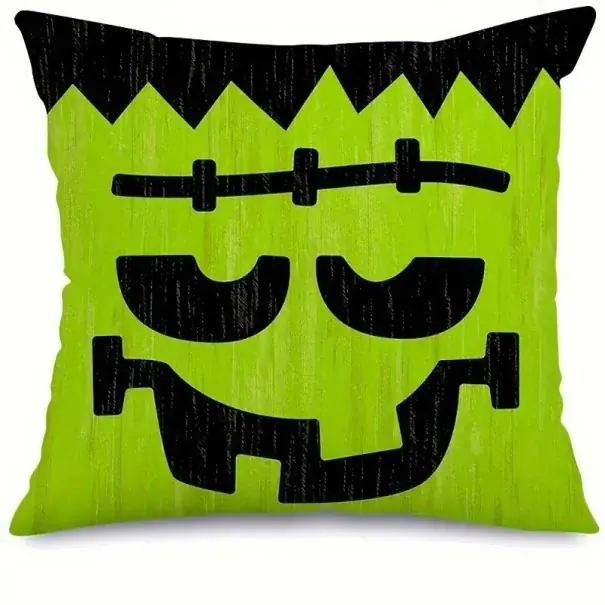 Stoc limitat | Husă de pernă de Halloween Jolly Husă de pernă decorativă cu fermoar Husă de pernă verde Frankenstein cu o singură față 40x40cm